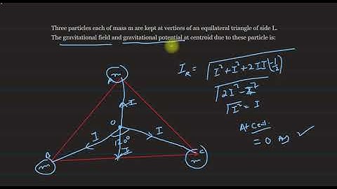 Three particles each of mass m are kept at vertices of an equilateral triangle of side #gravitation