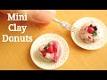 【樹脂粘土】DIYストロベリードーナツ Miniature strawberry donuts | clay