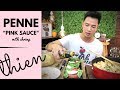 [mukbang/cookbang with THIEN]: PINK SAUCE (Tomato-Alfredo) Penne Pasta with Shrimp and Caprese Salad
