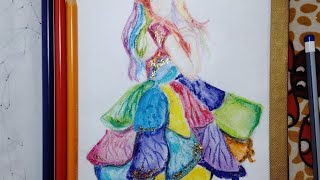 Drawing of a girl wearing a gown made from a different color flowers | pencil sketching ️