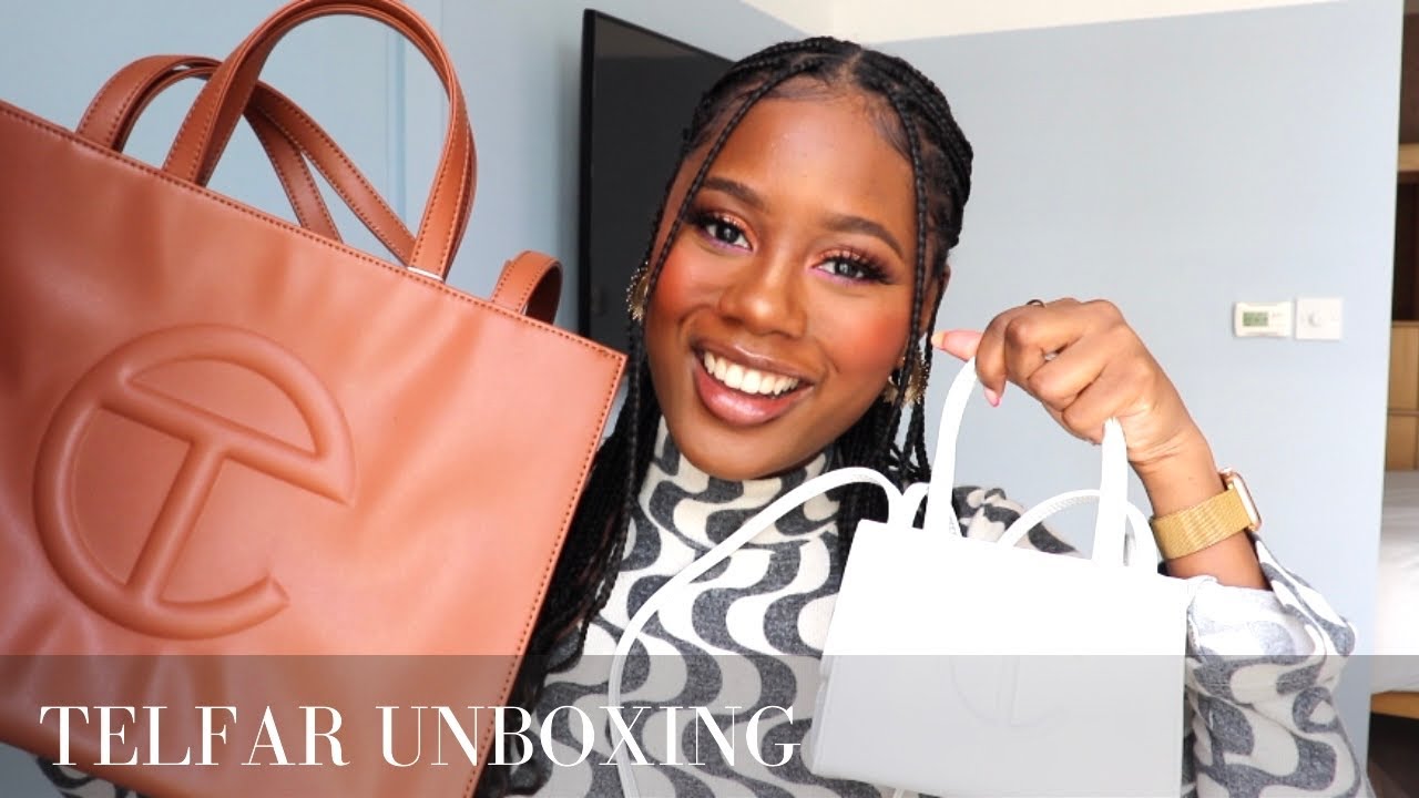 TELFAR SMALL & MEDIUM BAG UNBOXING TAN & WHITE #telfar #telfarbag  #unboxing 