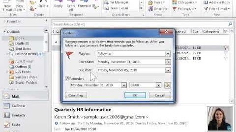 Outlook 2010 Flag an Outlook Item for Follow Up with Reminder