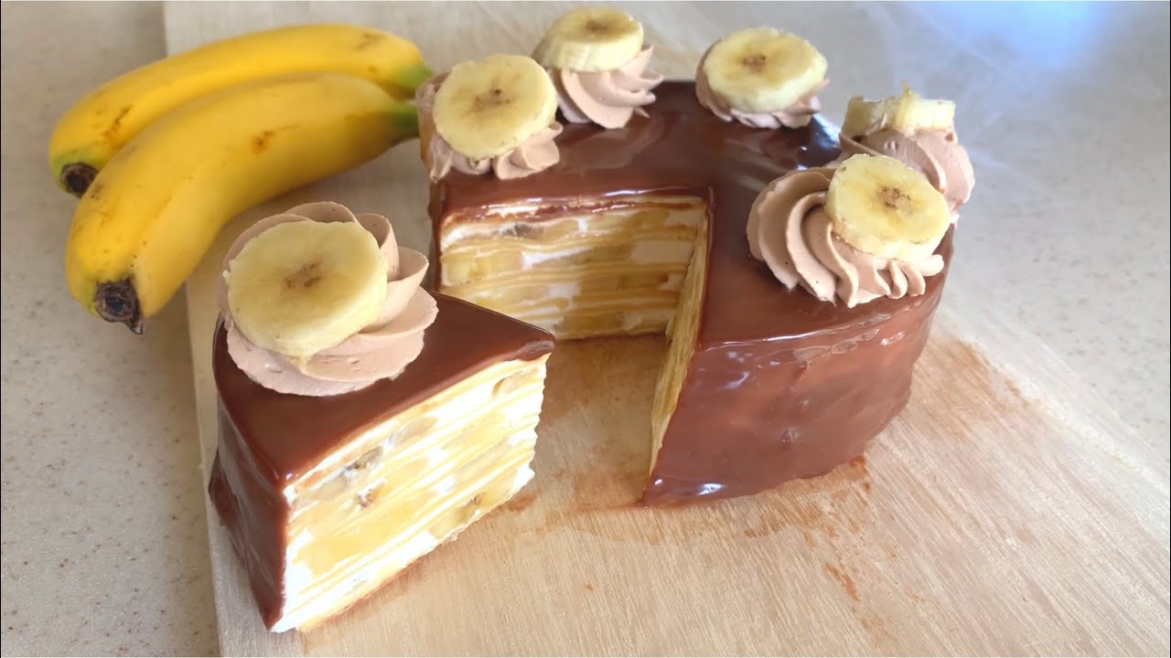 チョコバナナミルクレープの作り方 Chocolate Banana Crepe Cake Recipe Youtube