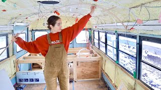 Skoolie Ceiling  A change of plans with worrying results // School Bus Conversion 41