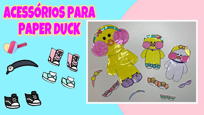 Pato Lalafanfan Azul Paper Duck de pelúcia com roupas e acessórios Con