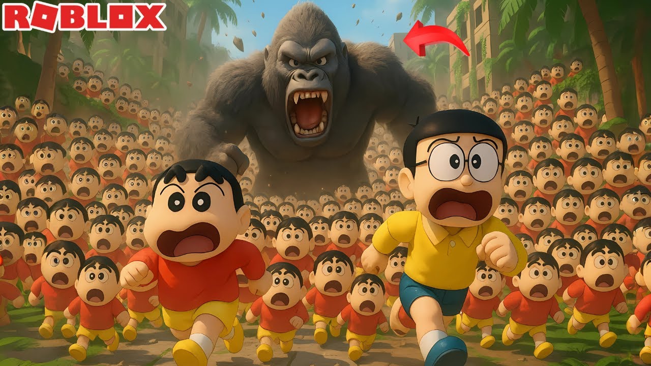 Shinchan and Nobita 100 Human vs 1 Gorilla Roblox  Survival Gameplay in Tamil | GAMING WITH NOBITA