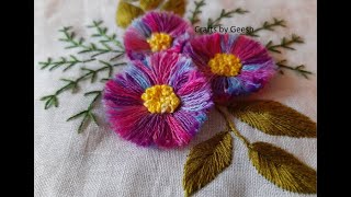 Pom Pom flower - Hand Embroidery - Turkey work Stitch/Fringe Stitch - 3D fluffy flowers - Lesson 07