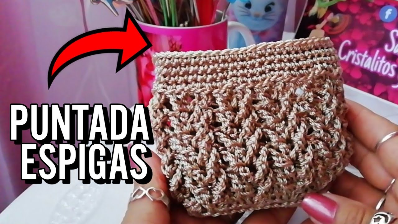 Monedero a CROCHET puntada ESPIGAS!!