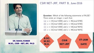 CSIR NET-JRF JUNE 2016 GROUP THEORY | NUMBER THEORY | LINRQR CONGRUENCES #csirnetpracticequestion 