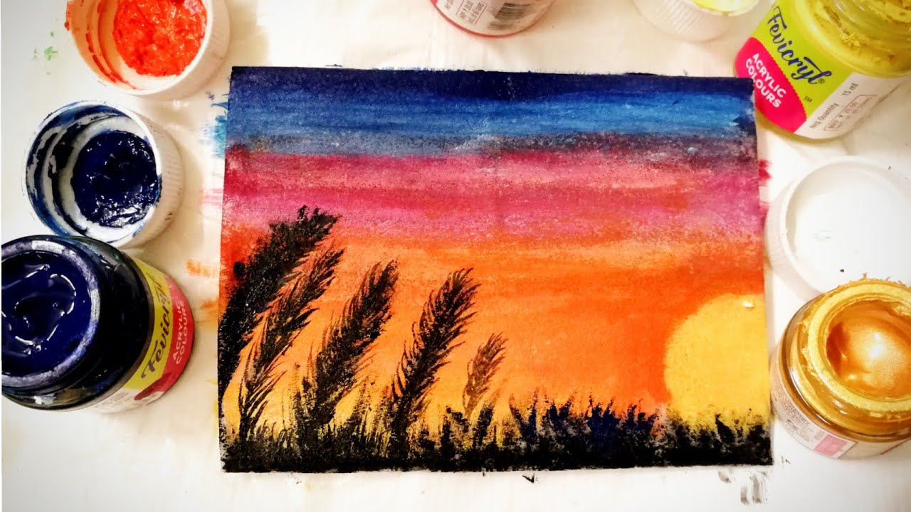 Easy and simple acrylic painting on canvas scenary for beginners - YouTube