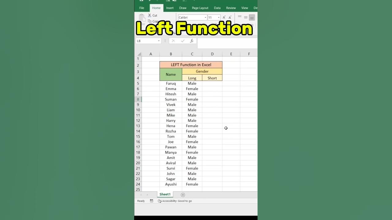 How to use left function in excel || #excelbasic #excelbeginners # ...