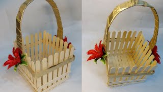 Basket making idea with sticks 😍/ Popstick basket craft / DIY craft idea / Diy ice cream stick craft