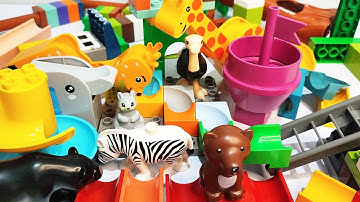 Satisfying Building Block coaster Marble Run ASMR - elephant seesaw, deer, giraffe and stairs course