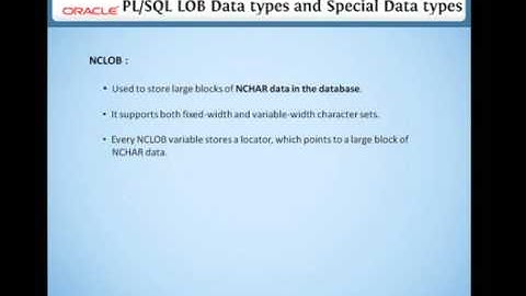 9 4 PLSQL LOB Datatypes and Special Datatypes