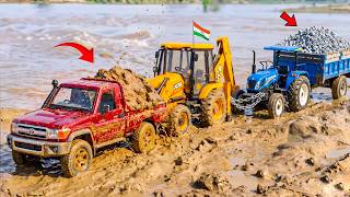 Stone Loaded Tractor Mini Truck Muddy Accident Pulling Out JCB 3DX Toyota Pickup Truck | ZR Toys