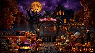 Haunted Pumpkin Farm Ambience🎃🍁Scary Halloween Background Jazz, Crackling Fire & Night Nature Sound screenshot 2