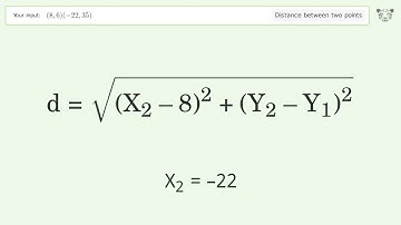 Find the distance between two points p1 (8,6) and p2 (-22,35): Step-by-Step Video Solution
