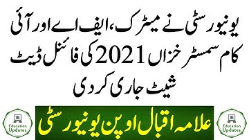 AIOU Exam Date Sheet Autumn 2021 | Matric FA ICOM | By Education Updates