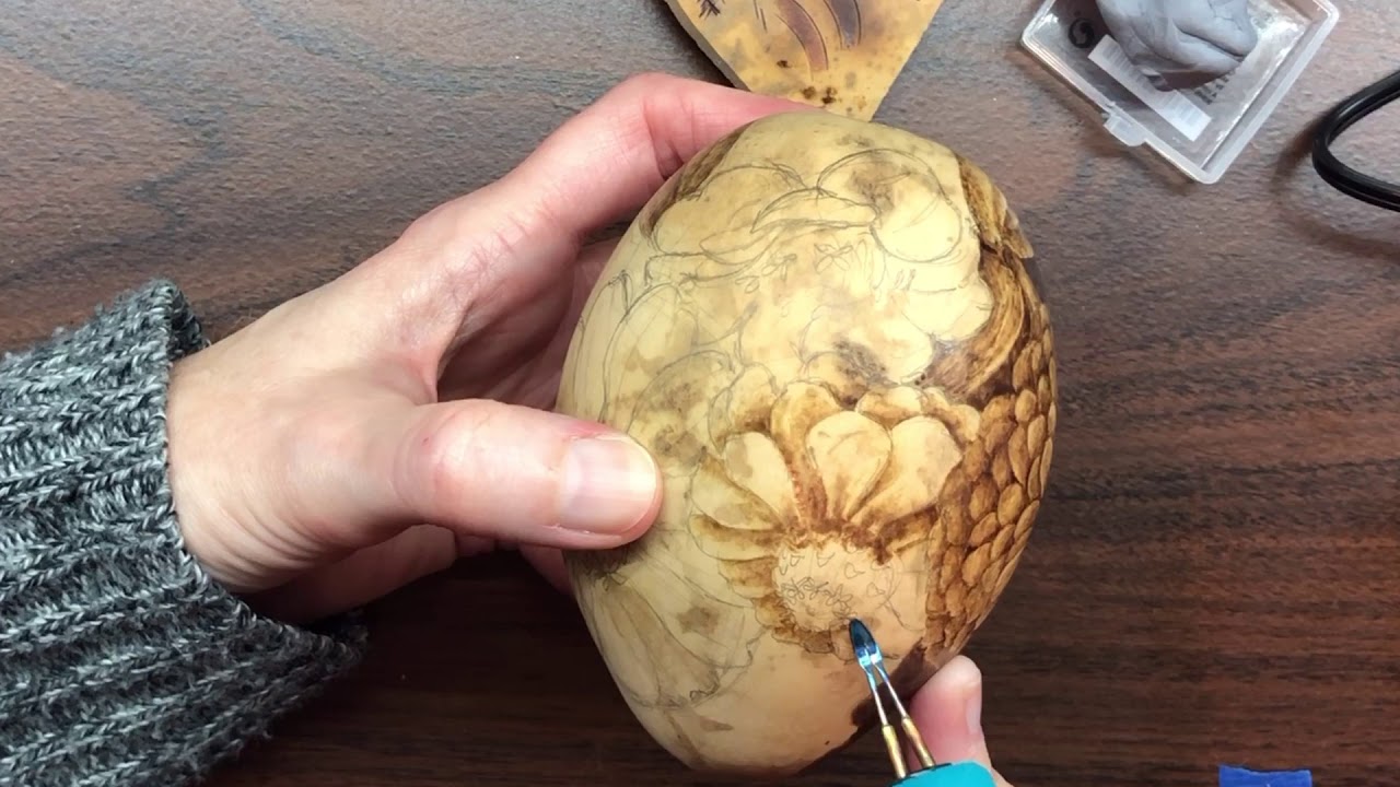 Пирография на тыкве. Демонстрация цинний.