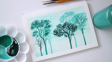 ART#17| Vẽ tranh phong cảnh màu xanh ngọc – Màu nước Thiên Long | Watercolor Tutorial| Landscape