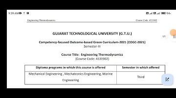 4331902 | Engineering Thermodynamics | Diploma | Sem 3 | GTU SYLLABUS ANALYSIS