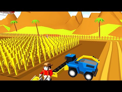 Blocky Plow Harvester 3 Simulator Fields - New Game Farming for Mobile 2020 Walkthrough #Blocky