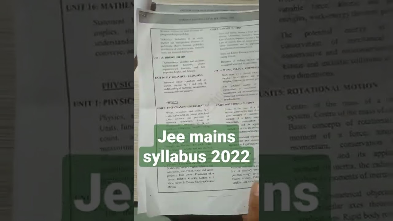 jee Mains syllabus 2022 