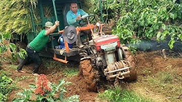 xe công nông vô lăng 1 cầu chở lúa đường chơn xoáy bánh rất khó khăn..