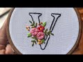 Floral alphabet V embroidery | Cotton Flare Embroidery