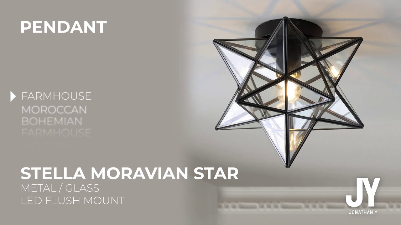Stella 12″ Moravian Star Metal/Glass LED Flush Mount, Oil Rubbed Bronze