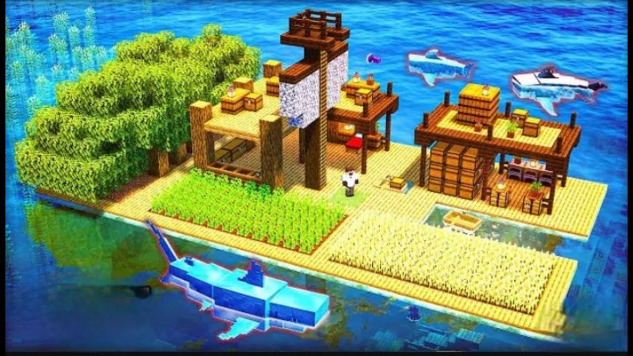 Minecraft Infested Sea Surviving in a Shark Infested OCEAN ONLY World in Minecraft #minecraft ...