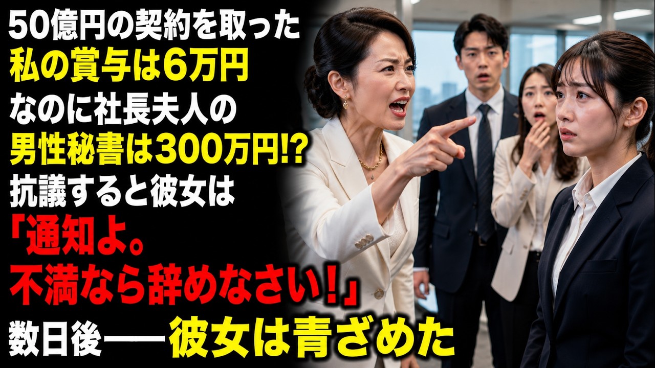50億円の契約を取った私の賞与は6万円 なのに社長夫人の男性秘書は300万円!? 抗議すると彼女は「通知よ。不満なら辞めなさい!」 数日後――彼女は青ざめた