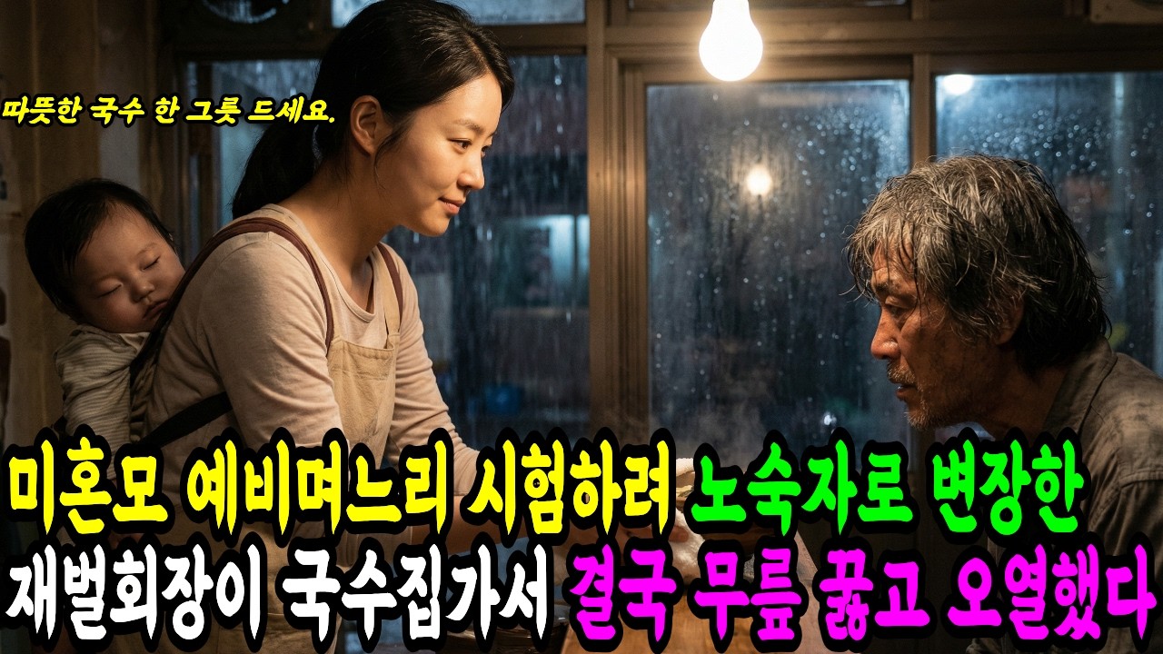 미혼모 예비며느리를 시험하려 노숙자로 변장한 재벌회장이 국수집에 갔는데... 결국 무릎을 꿇고 오열하게 되었다