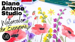 Loose Watercolor Poppies and Flowers - NO NEED TO DRAW to create this beautiful painting!