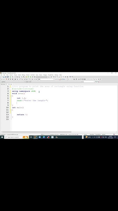 c++ program to print area of rectangle using user defined function ...