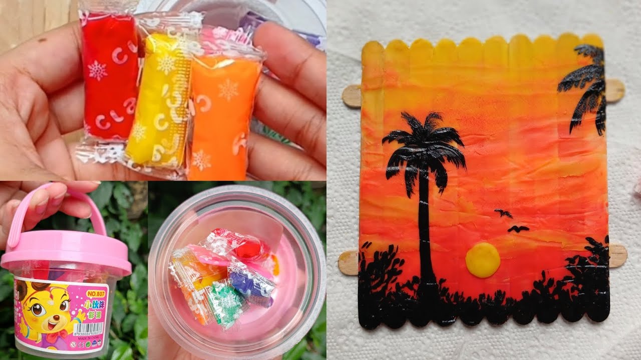 sunset paint with clay / clay craft/ how to make craft with clay / art