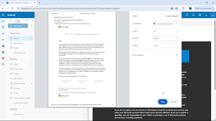 how to print in outlook email