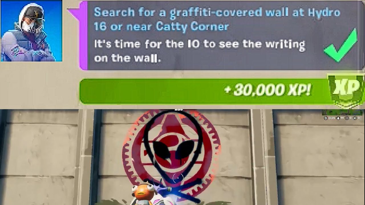 Search For A Graffiti Covered Wall At Hydro 16 Or Near Catty Corner 1 Fortnite Youtube