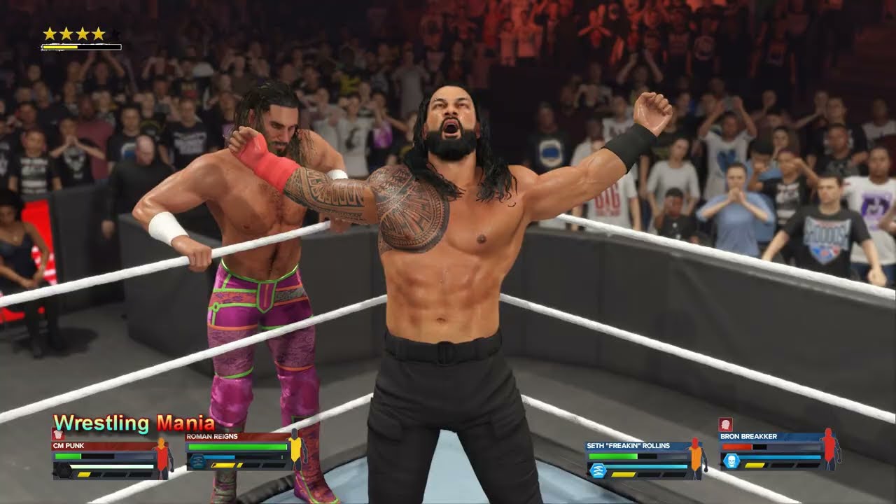 WWE 2k24 Roman Reigns & Cm Punk VS. Seth Rollins & Bron Breakker Match on Raw at WWE2k24