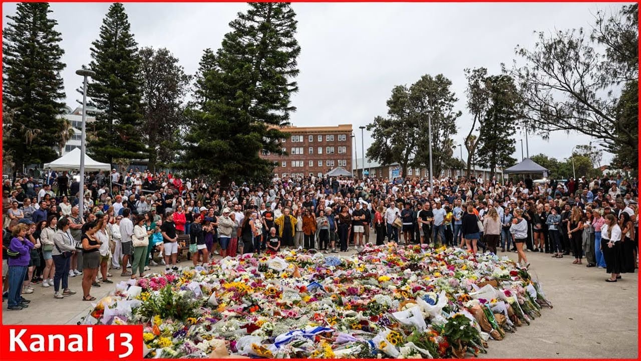 View  of memorial near Sydney’s Bondi Beach after 2 gunmen shot dead at least 15 people