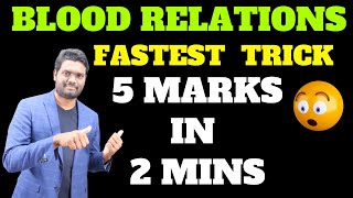 BLOOD RELATIONS FASTEST TRICK 5 MARKS in 2MINS MUST WATCH | BANK | SSC | RRB | ALL COMPETITIVE EXAMS