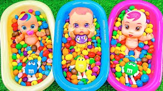 Satisfying ASMR Video - Mixing Candy in 3 BathTubs with & Magic Grid Balls Slime Rainbow Skittles