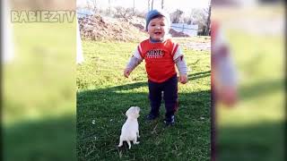 FUNNY BABY Meeting Cute PUPPY for the first time