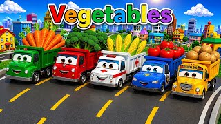 Vegetable Cars Slide Adventure 🚗🥕 | Fun Learning with PJ | Carrot, Broccoli &amp; More