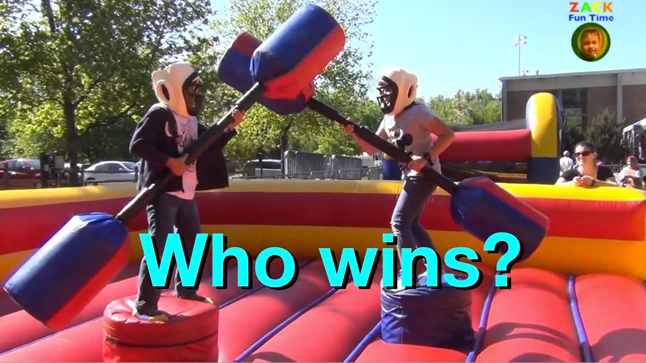 Play The Baseball and Gladiator Joust Inflatable Bounce House at the Park - Part 1