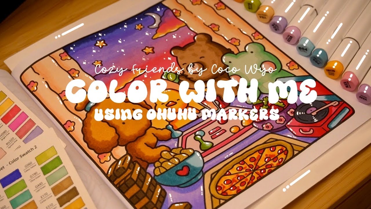 Color with me (ASMR) 🌆💕 'Cozy Friends' by Coco Wyo using Ohuhu markers 🌱✏️ #adultcoloring #asmr