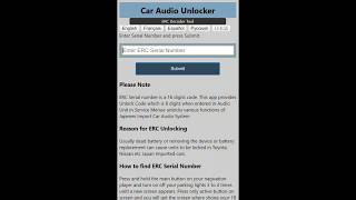 ERC Code Generator for Toyota / Nissan Car Audio Units; Online Service