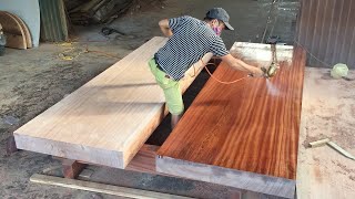 Making An Extremely Giant Table From Monolithic & Rare HardWood (long 3.5m/wide 2m/high 32+18cm)