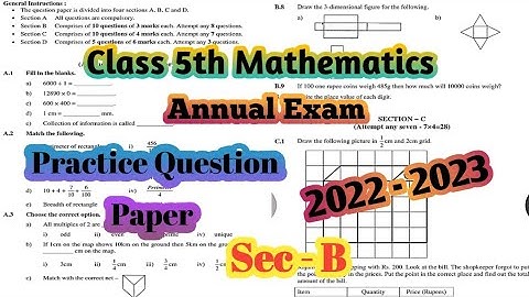 Class 5 Maths Model Question Paper Preparatory/Annual Board/Public Exam 2022-23 Sec-B