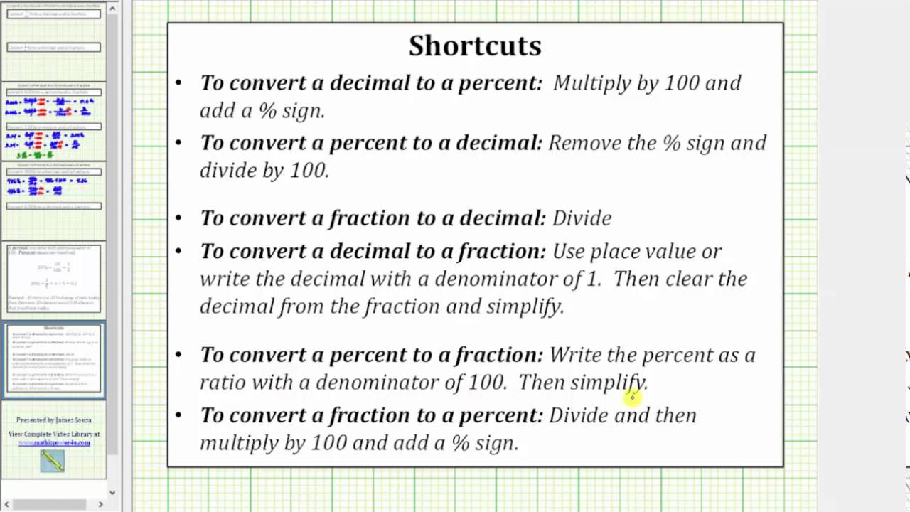 Convert Large and Small Percent to a Decimal and Fraction